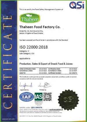 ISO 22000:2018 certificate